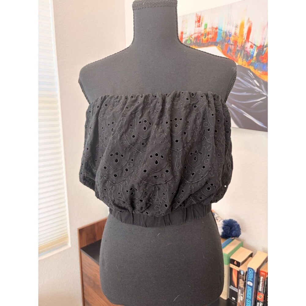 Express Black Eyelet Off-Shoulder Cropped Blouse